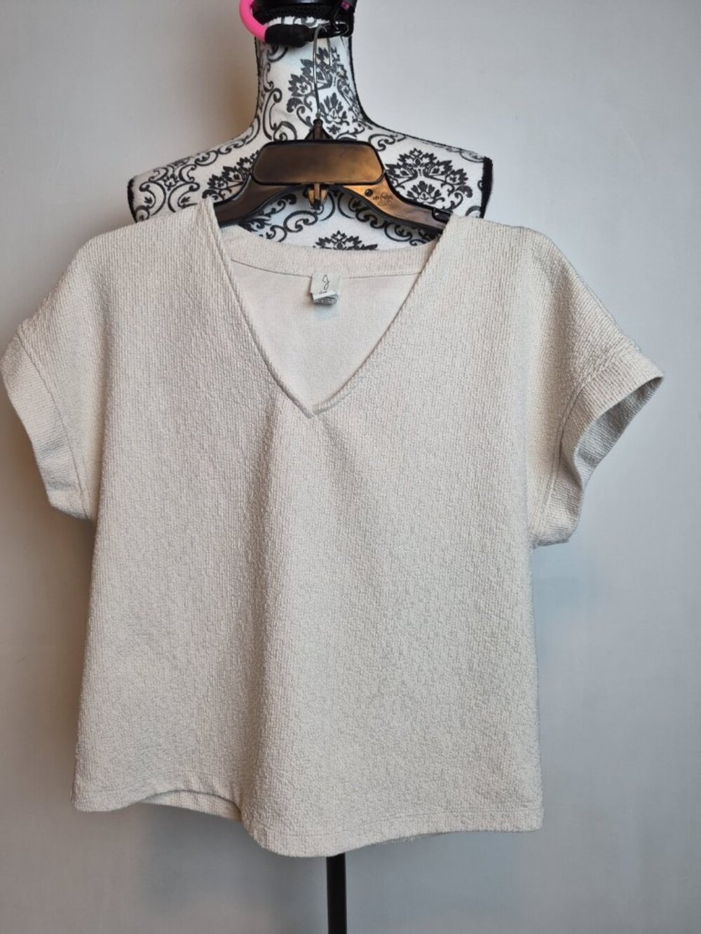 Joie XS Beige Textured V-Neck Cap Sleeve Top Women's Knit Casual Blouse